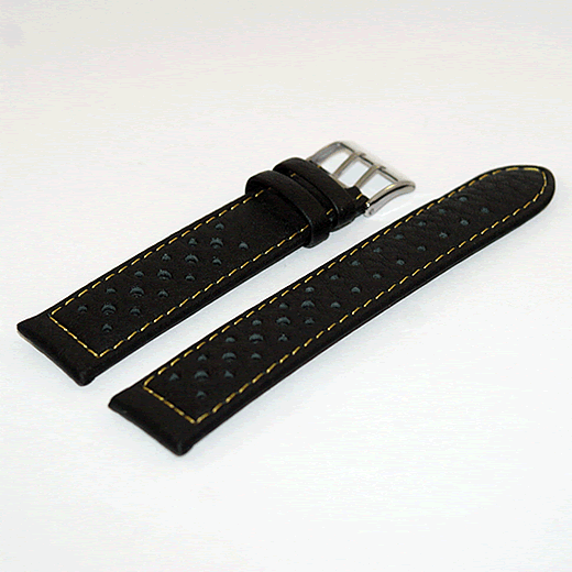 Di Modell Rallye Wapro Black Leather Watch Strap Special Yellow