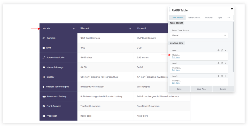 How to add Table Header? Ultimate Addons for Beaver Builder