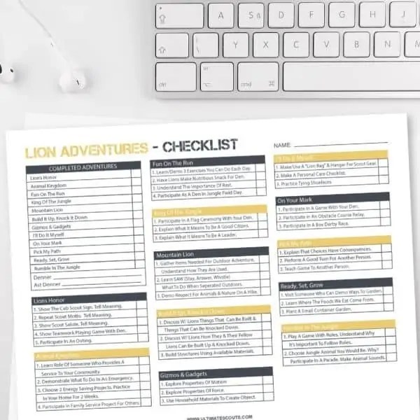 Lion Cub Scout Requirement Tracking Sheet Ultimate Scouts