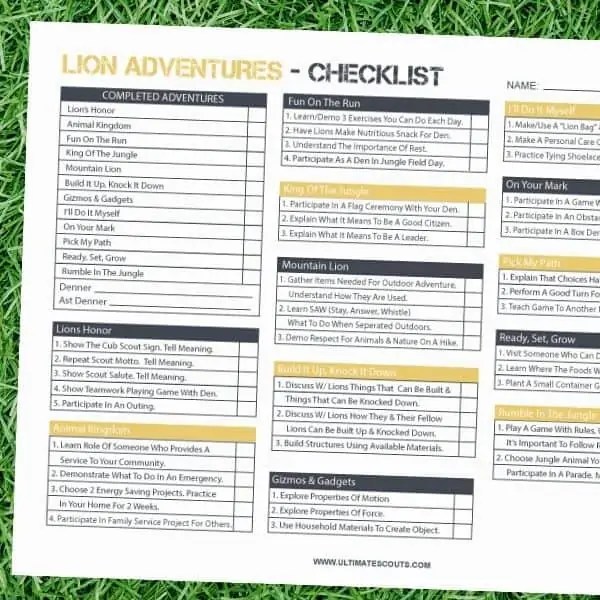 Lion Cub Scout Requirement Tracking Sheet Ultimate Scouts