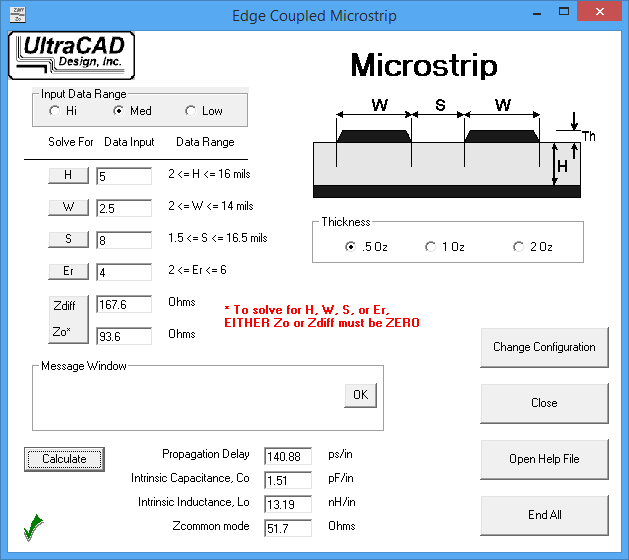 UltraCAD Design's Differential Impedance Transmission Line Calculator