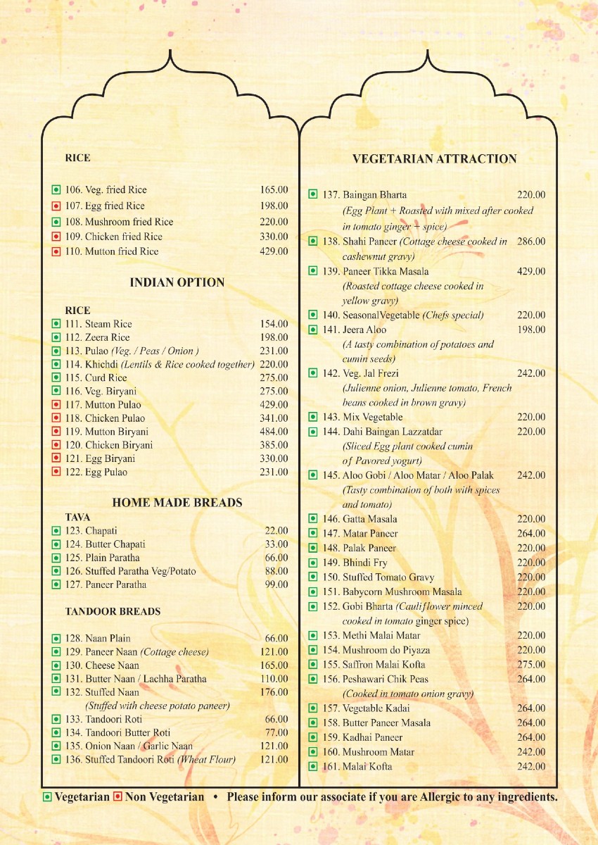 Restaurant & Bar Menu Umaid Mahal Jaipur