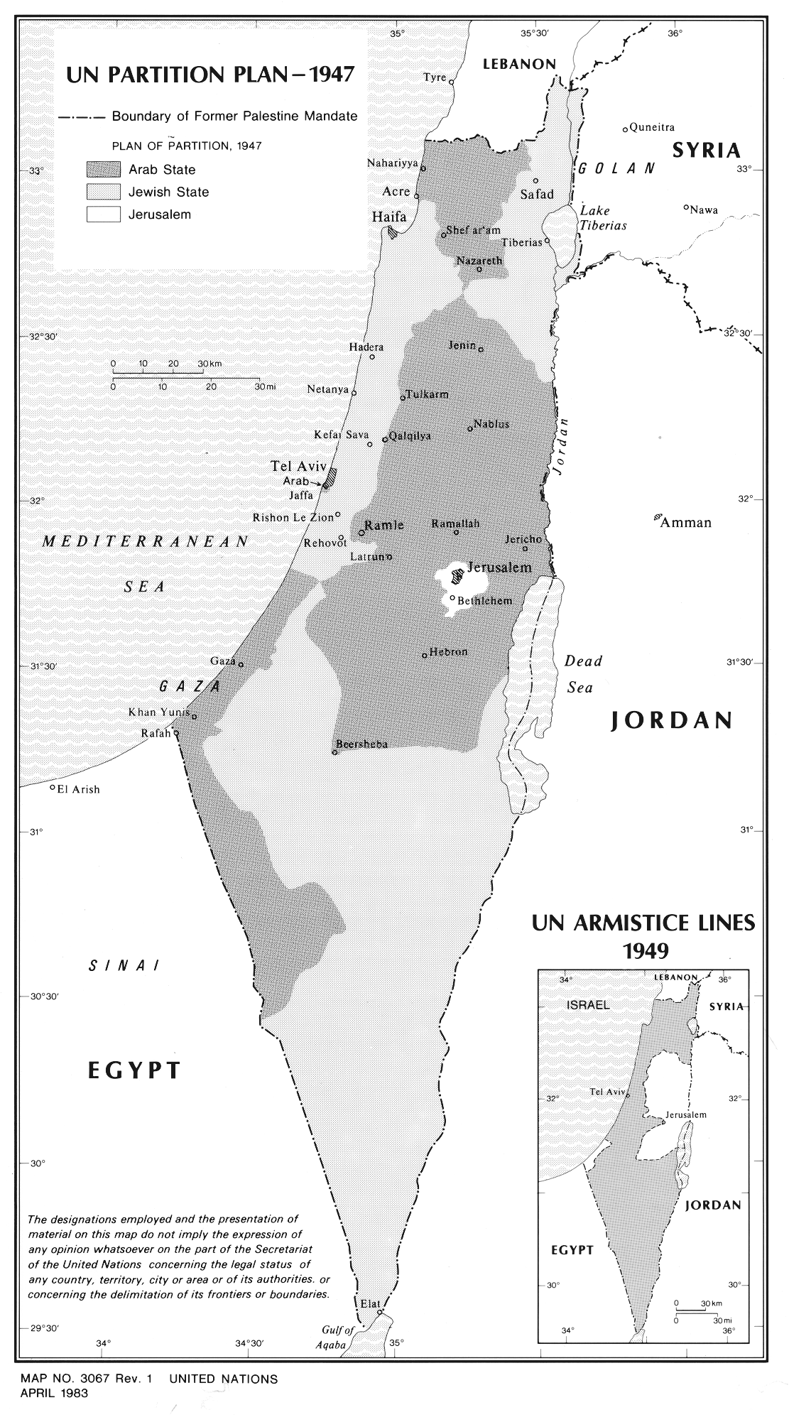United Nations partition plan of 1947 Map Question of Palestine