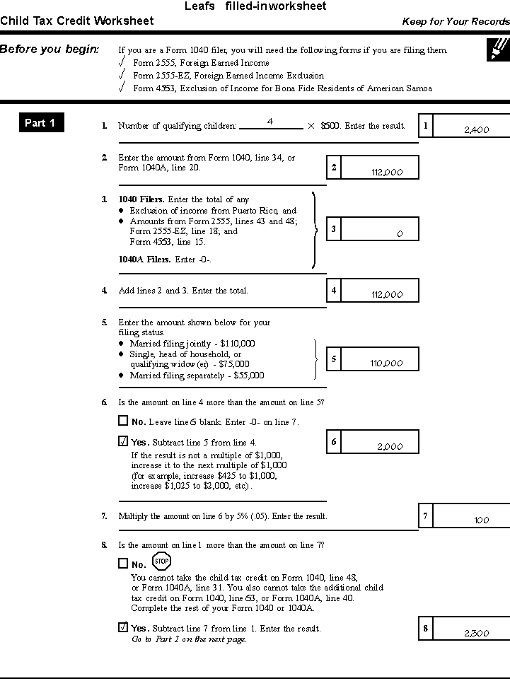 Publication 972 Child Tax Credit; Detailed Example