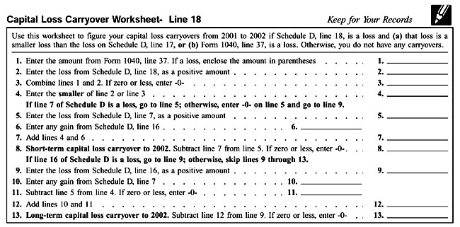 Schedule D, Capital Loss Carryover Worksheet, Line 18