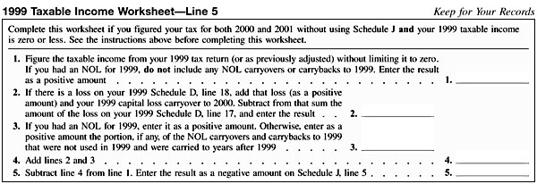 Schedule J, 1999 Taxable Worksheet Line 5