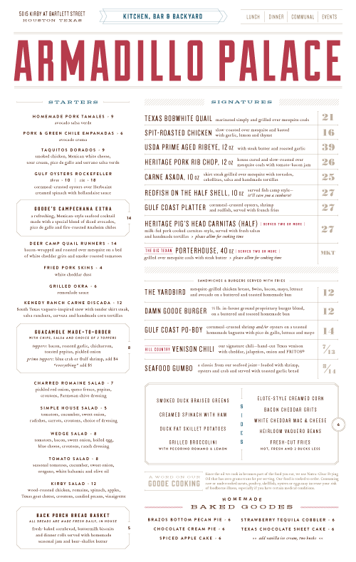 Art of the Menu Armadillo Palace