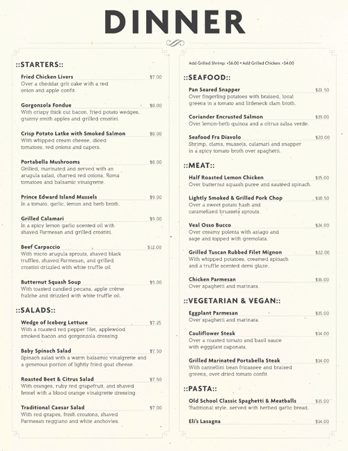 Art of the Menu Eli’s Table