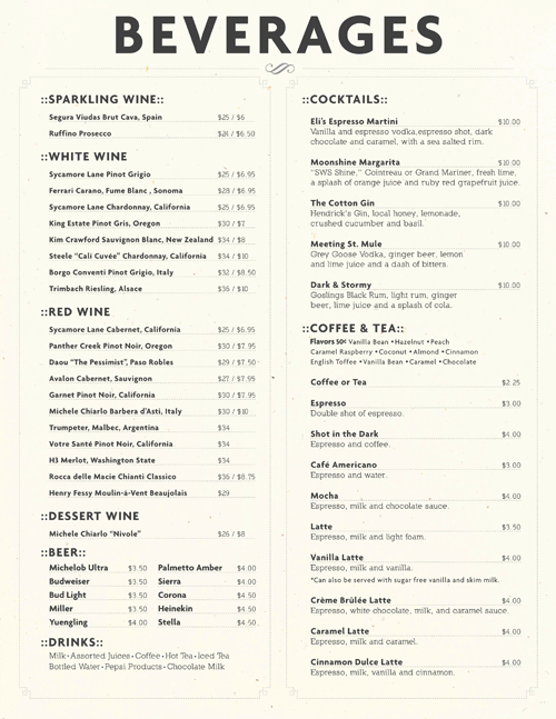Art of the Menu Eli’s Table