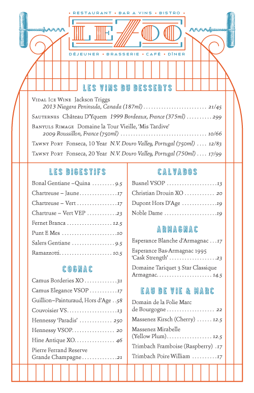 Art of the Menu Le Zoo