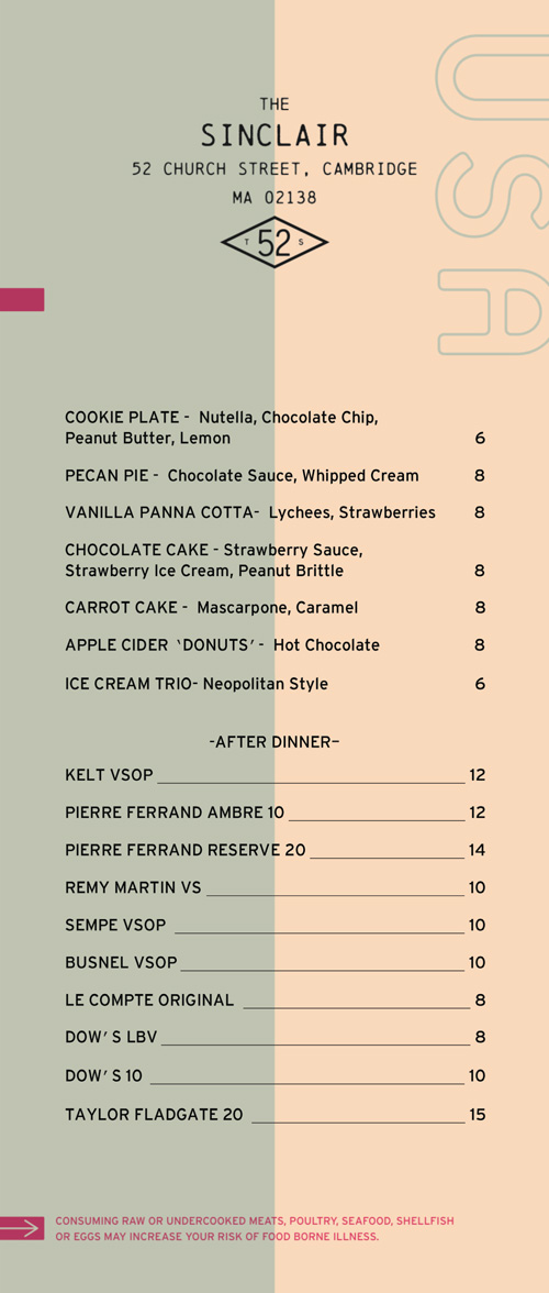 Art of the Menu The Sinclair