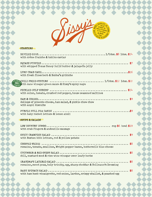 Art of the Menu Sissy’s Southern Kitchen