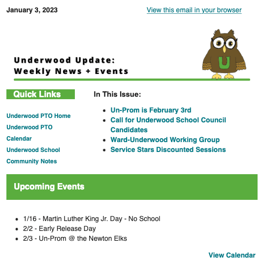 Underwood Updates 1/3/23 • Underwood School PTO