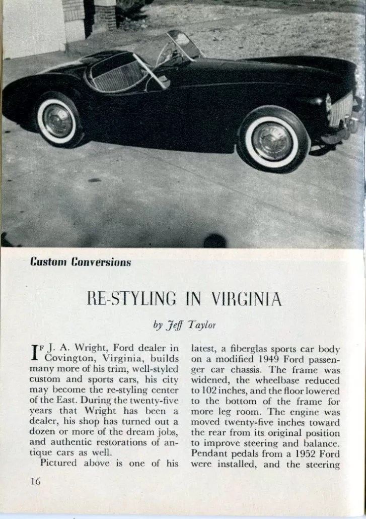 Ford Dealer J.A. Wright’s Glasspar G2 Special, Covington, Virginia Born