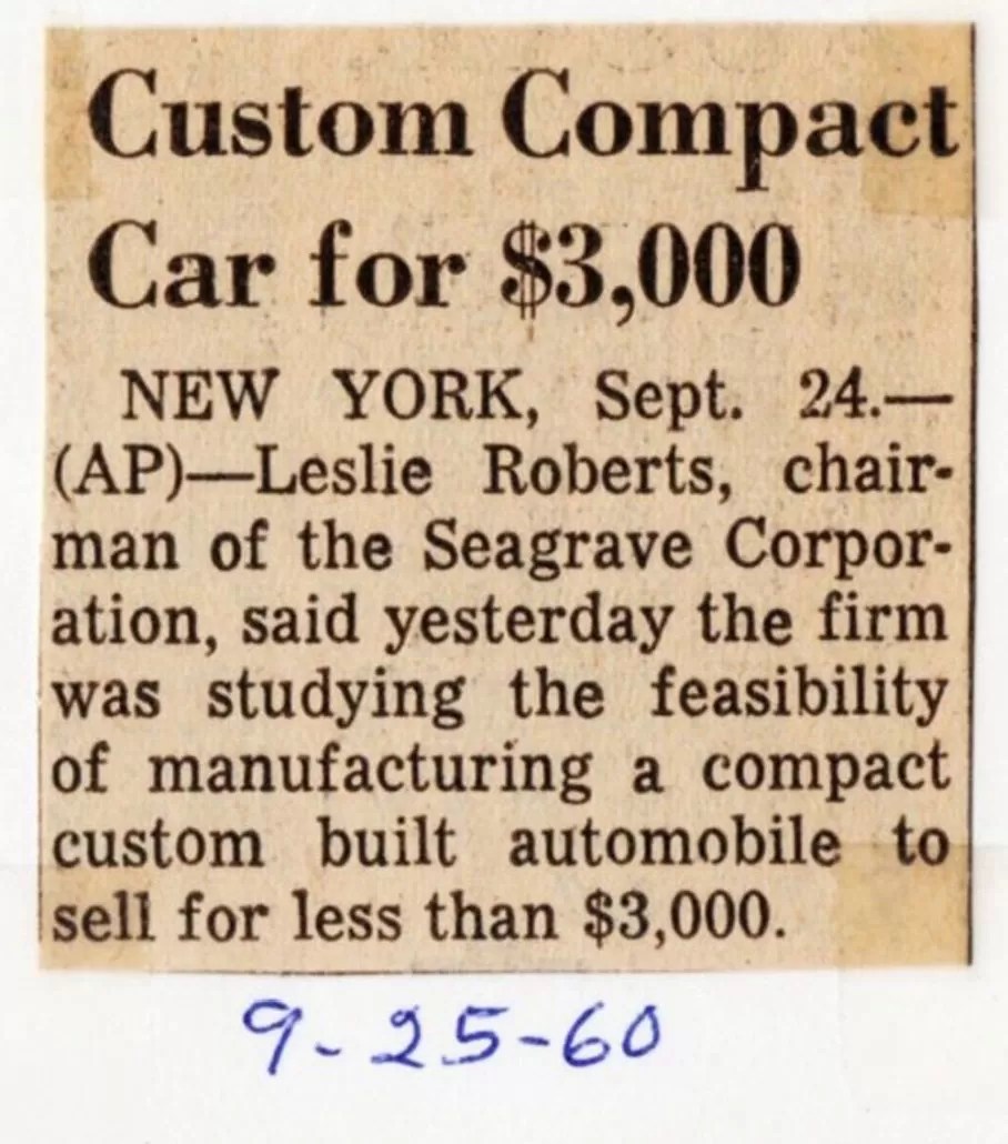 The 1961 Seagrave Fiberglass Custom Compact Car Undiscovered Classics