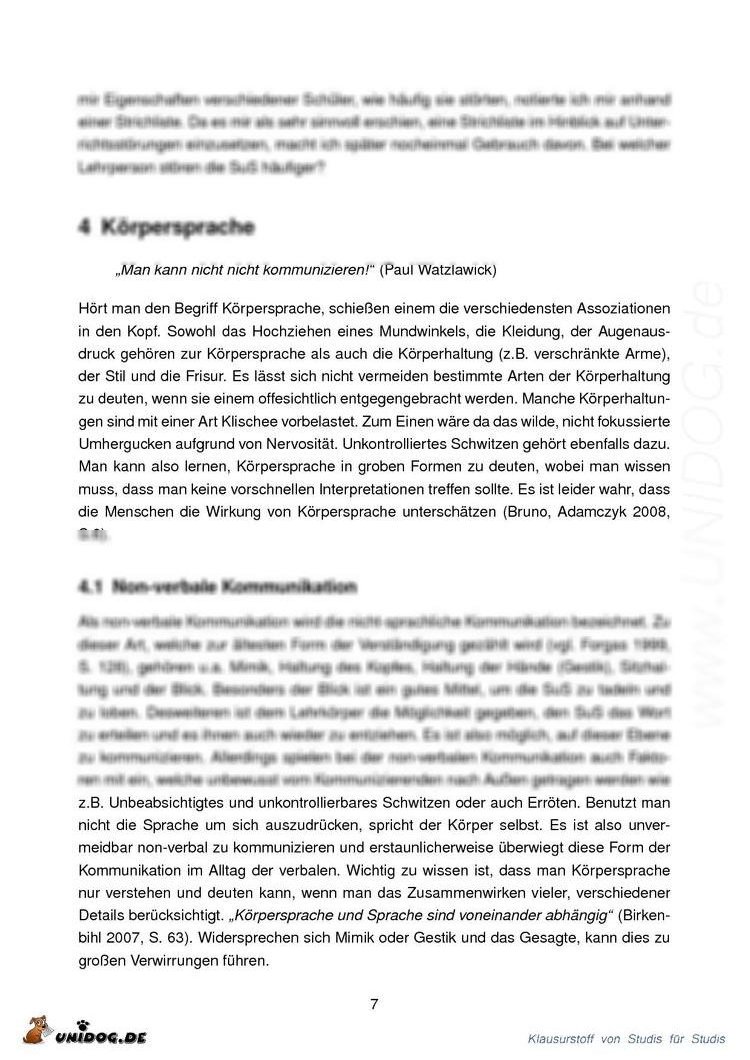 Praxisbericht des Orientierungspraktikums (Körpersprache und ihre