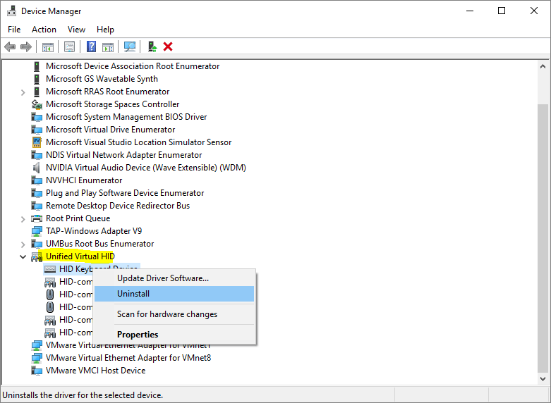 How To Uninstall the Driver (Unified Virtual HID) Unified Remote