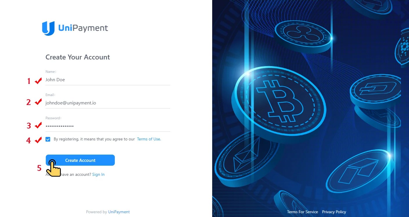 Create Account UniPayment