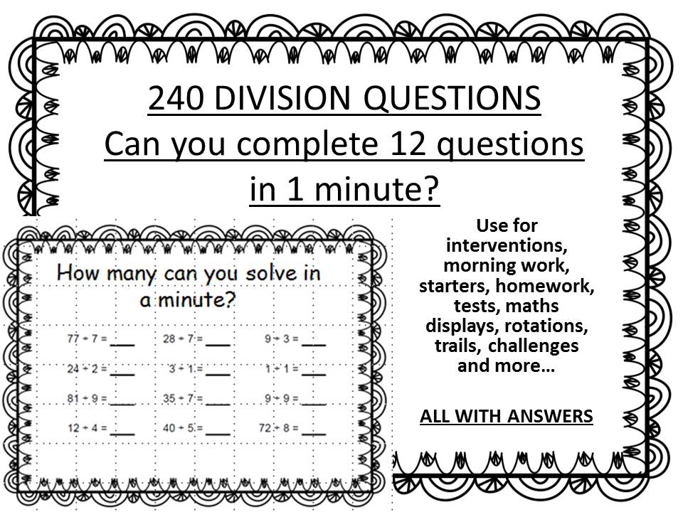 240 DIVISION QUESTIONS minute challenge.