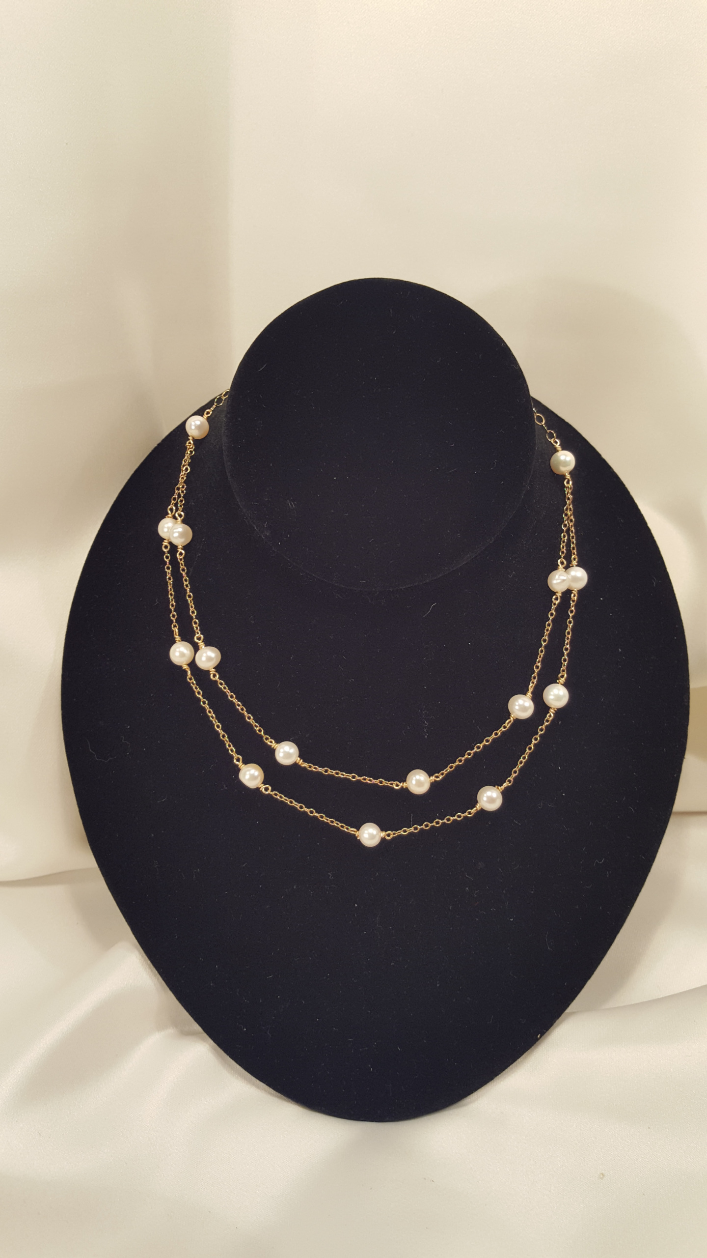 Double Strand Gold Chain Necklace with Cultured Pearl JN028