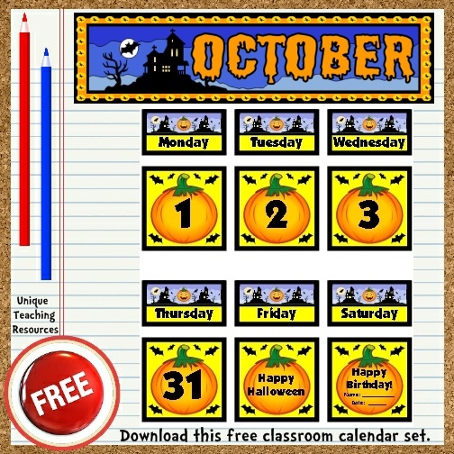 Free Printable October Classroom Calendar For School Teachers
