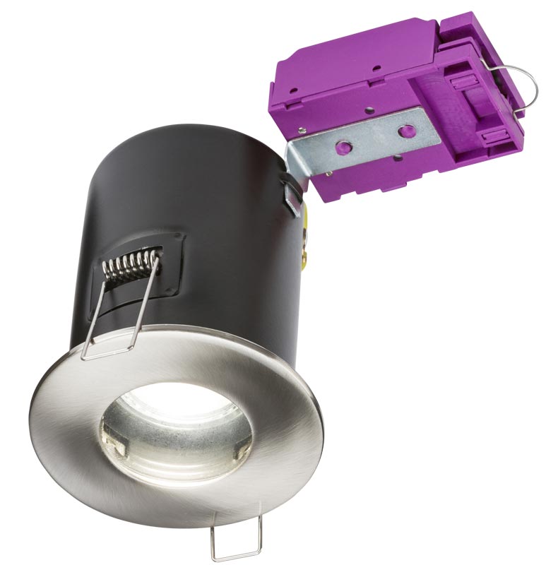 Brushed Chrome GU10 Fire Rated Fixed Bathroom Down Light IP65