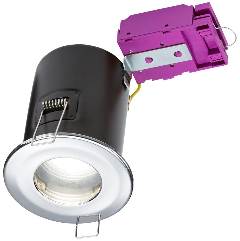 Polished Chrome GU10 Fire Rated Fixed Bathroom Down Light IP65