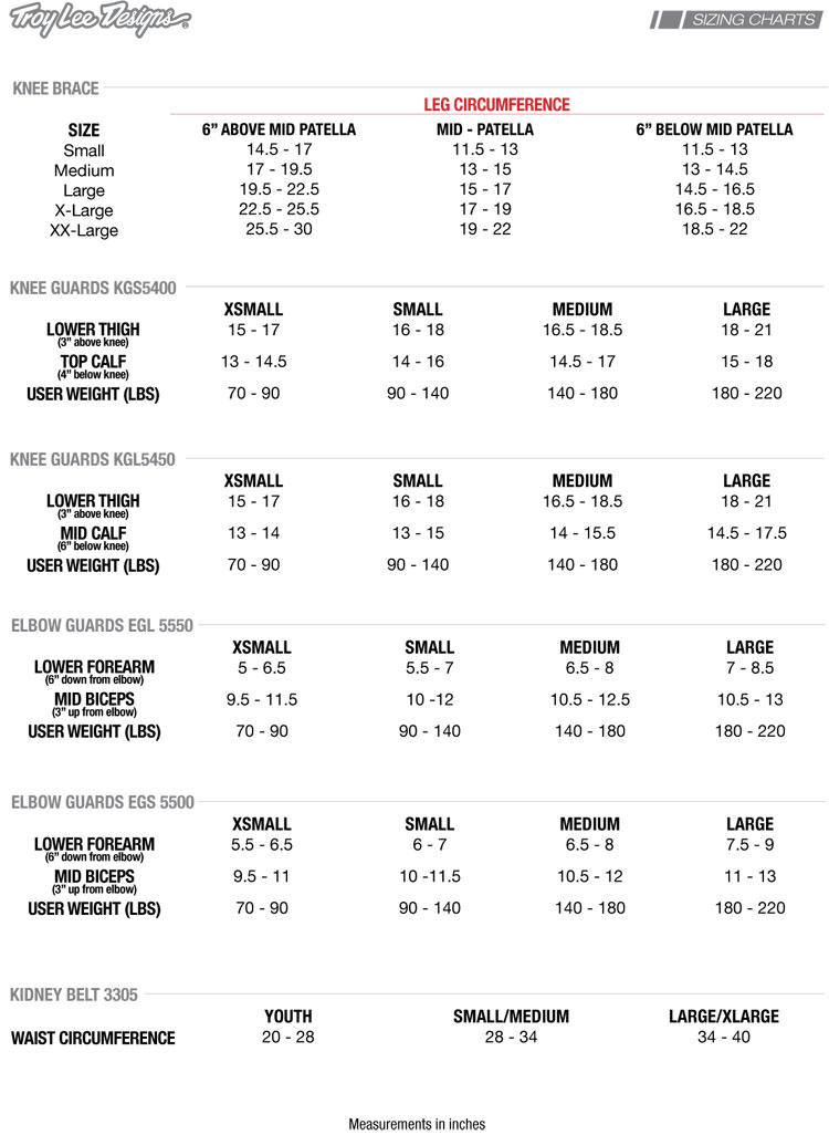 Universal Cycles -- Sizing Charts - Troy Lee
