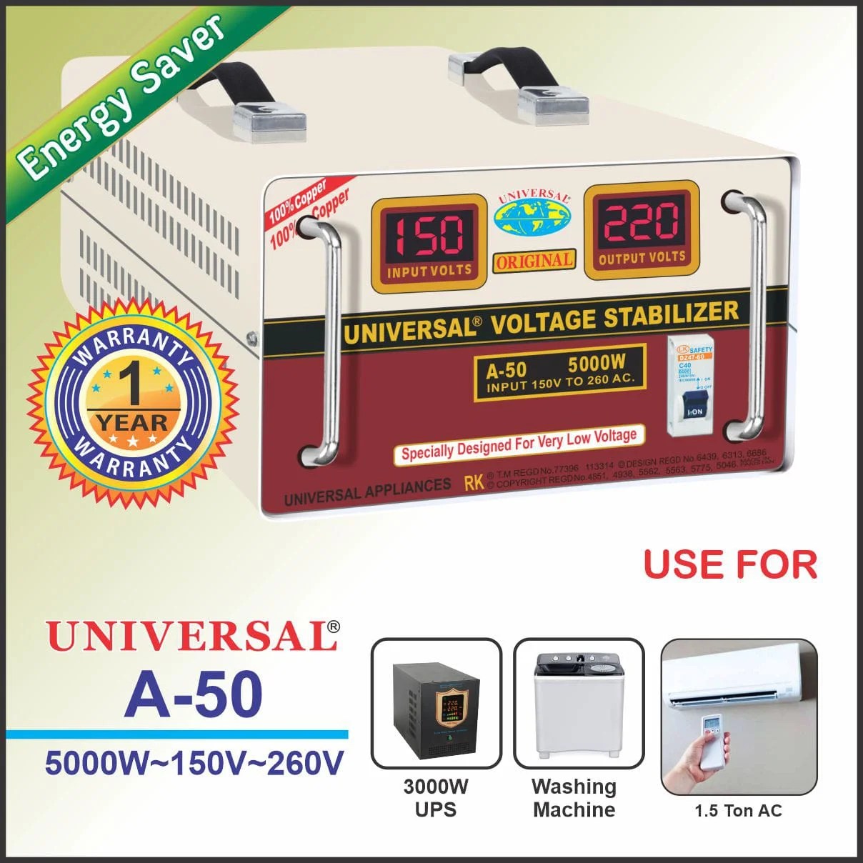Universal A50(ENERGY SAVER)5000 WATTS Universal Stabilizer