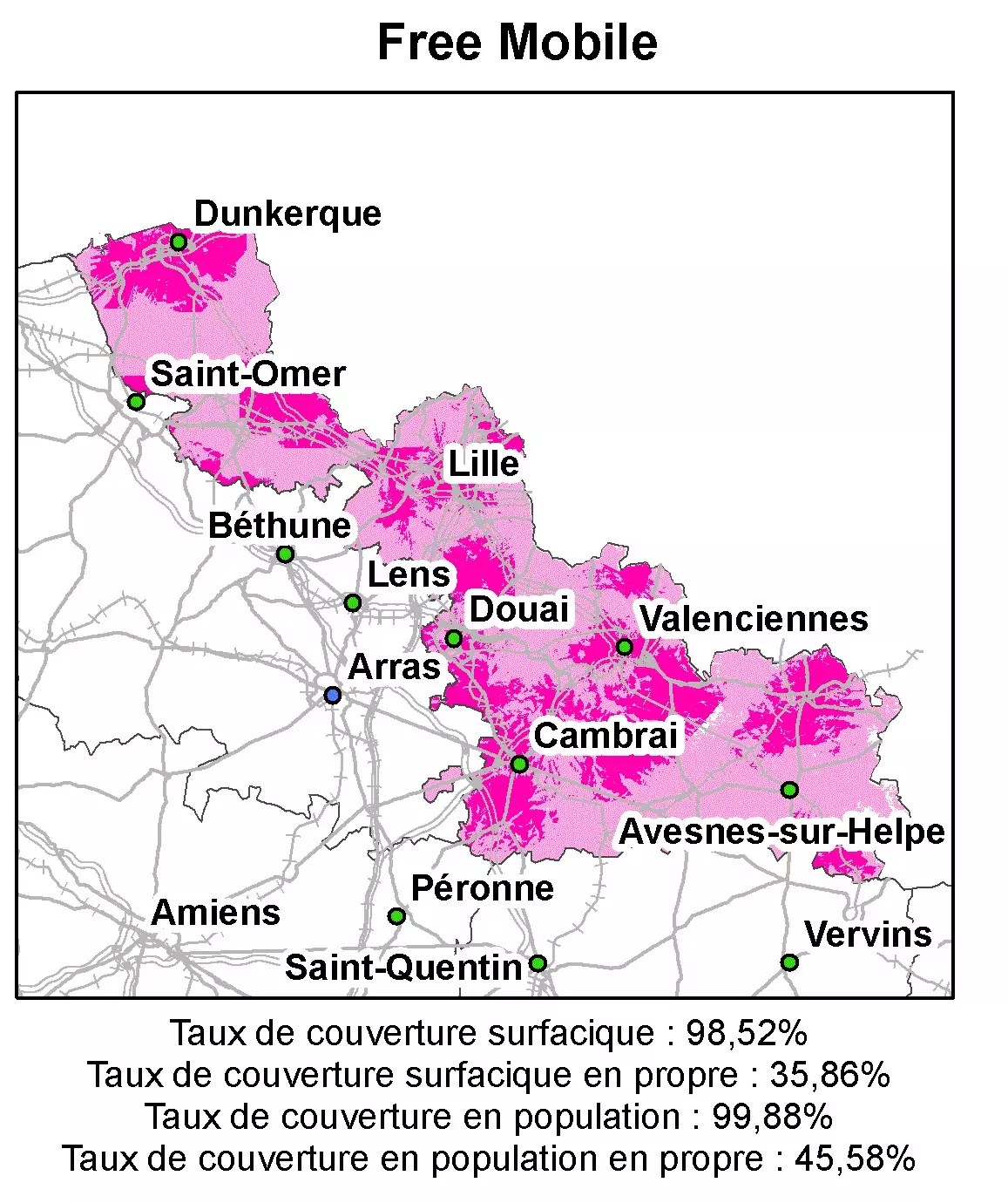 Zone Couverture Free Couverture Free Mobile 1/3 du Nord, 1/4 du Pas de Calais