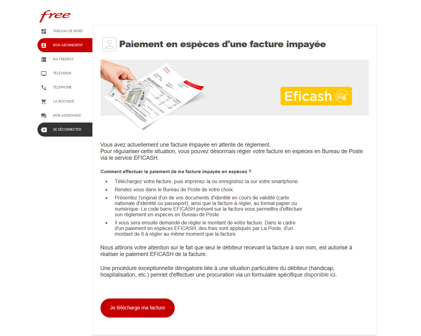 Facture Free : paiement, réclamation, service facturation.