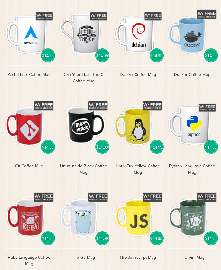 Cups Mugs on Linux Programming and Open Source Unixstickers 8 Unixmen