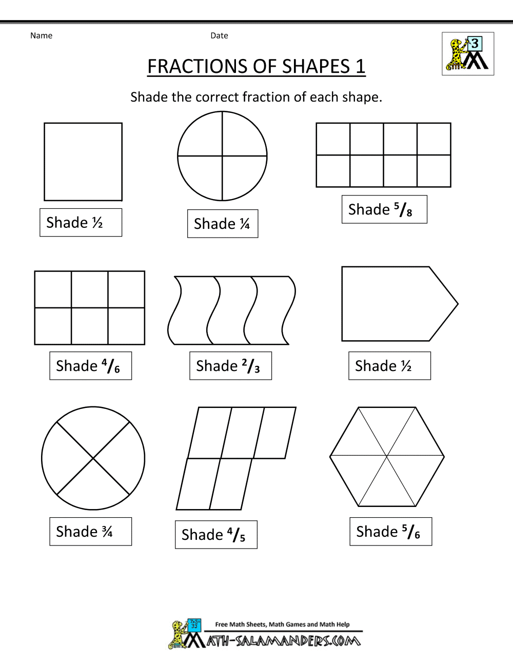 Fractions Shapes Worksheets