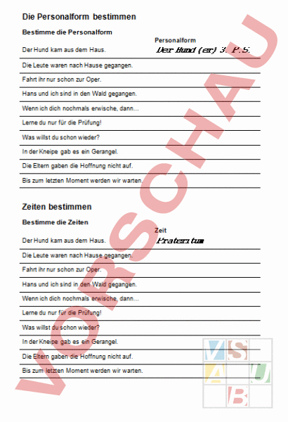 Arbeitsblatt Personalform und Zeiten bestimmen | Family Man Librarian