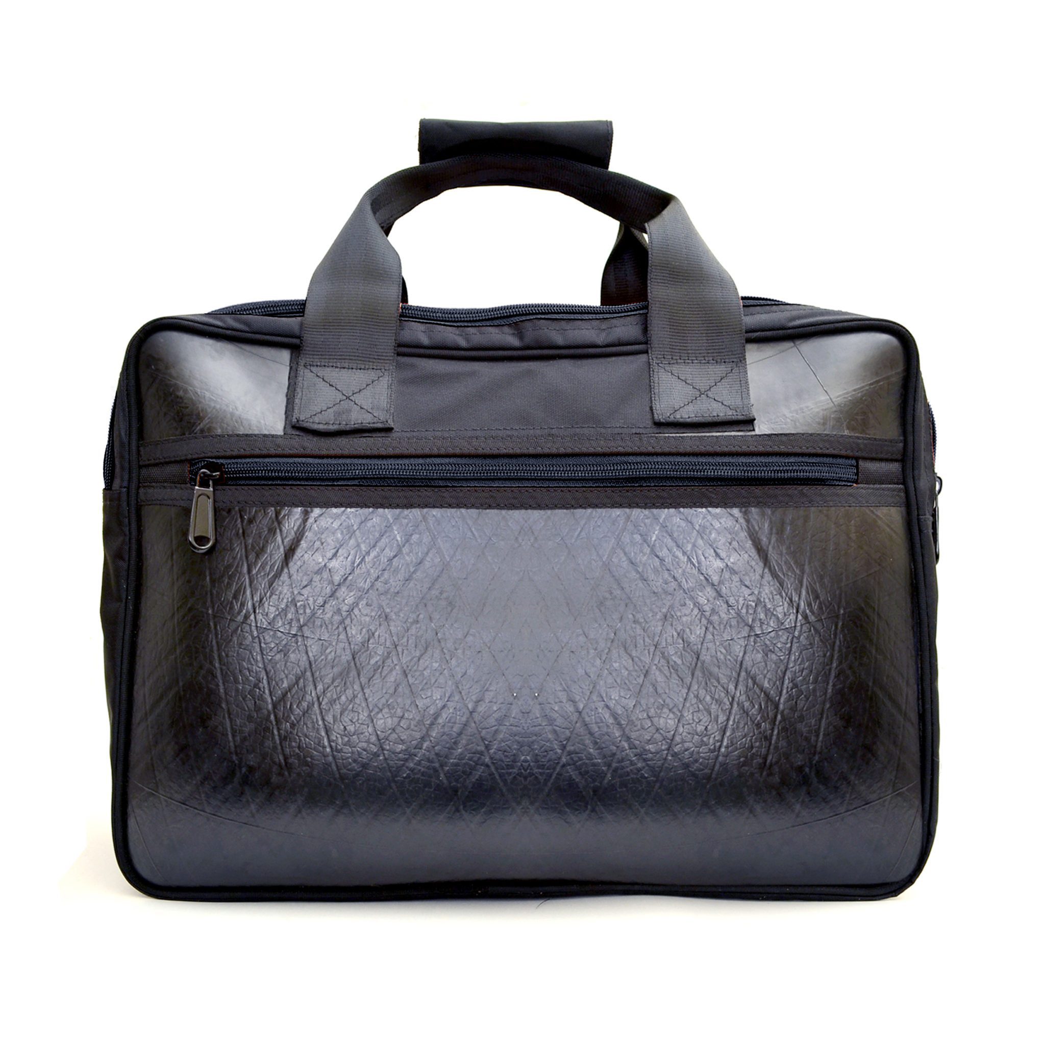Vegan leather laptop bag Black Zip Upcycle That