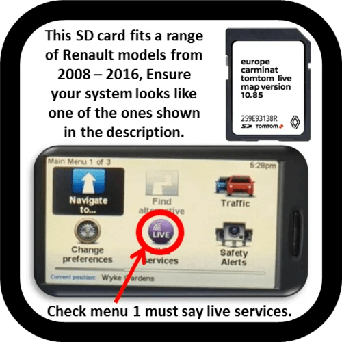 Renault Carminat TomTom LIVE Sat Nav Satellite Navigation SD Card V10