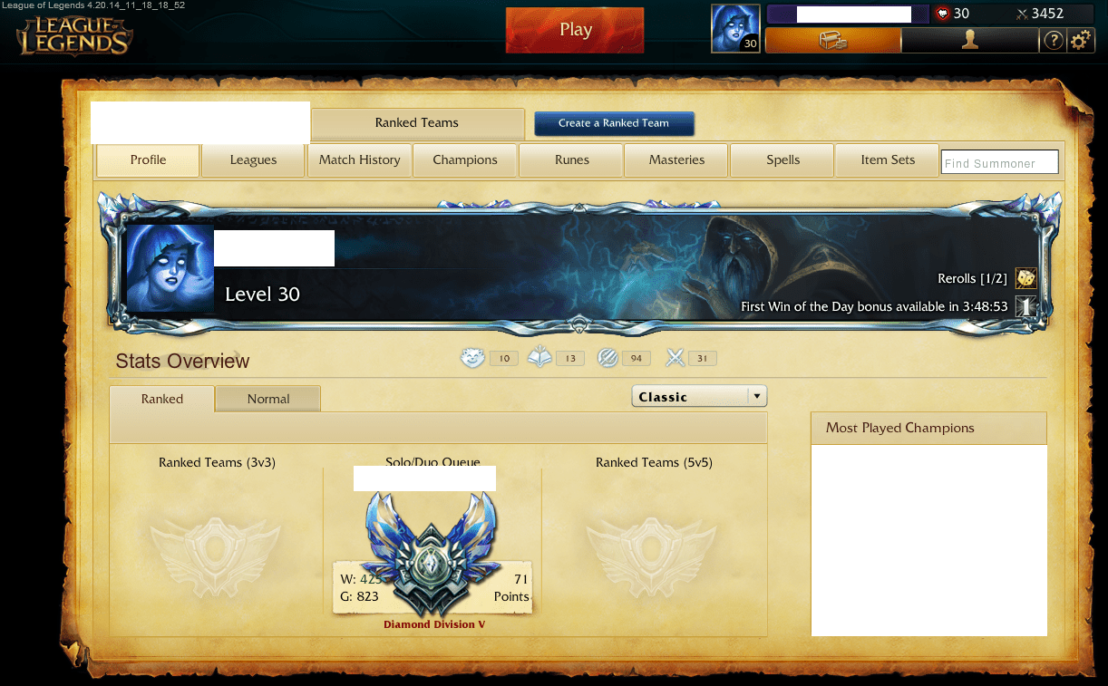 SOLD LoL EU WEST Account 60+ champs 10+skins Diamond border