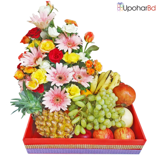 gift basket of fruit and flower for online order Combine Basket Of