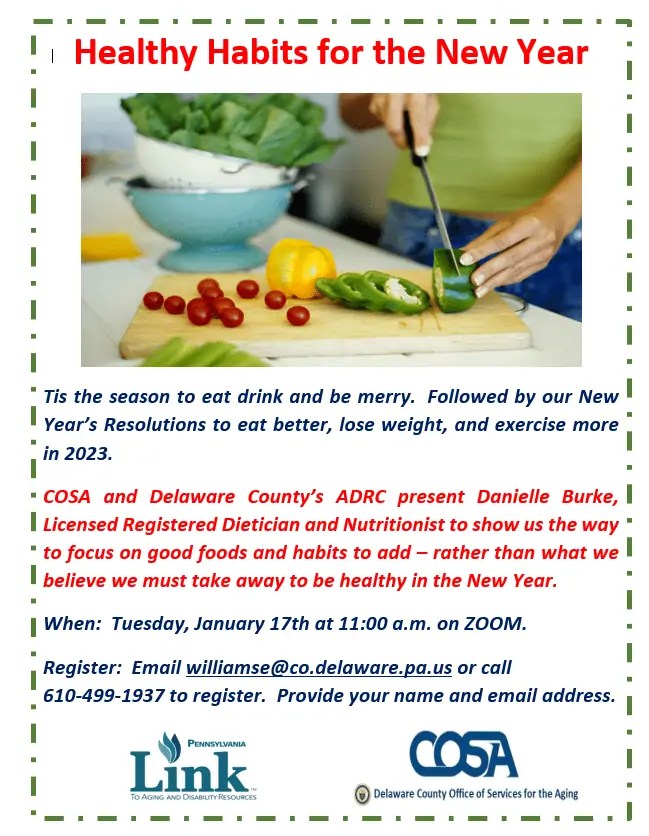 COSA and the Delaware County ADRC Present Healthy Habits for the New