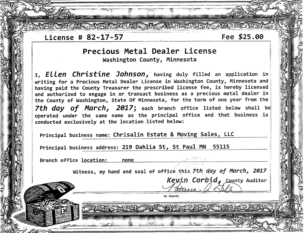 Credentials Chrisalin Upscale Estate Sales St. Paul, MN