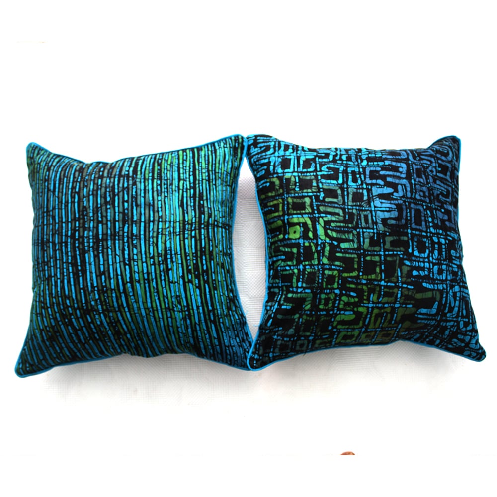 Blue Green African Batik Cushion