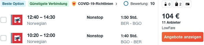 Norwegen im Sommer Flüge nach Bergen schon ab 65€ (zzgl. Gepäck