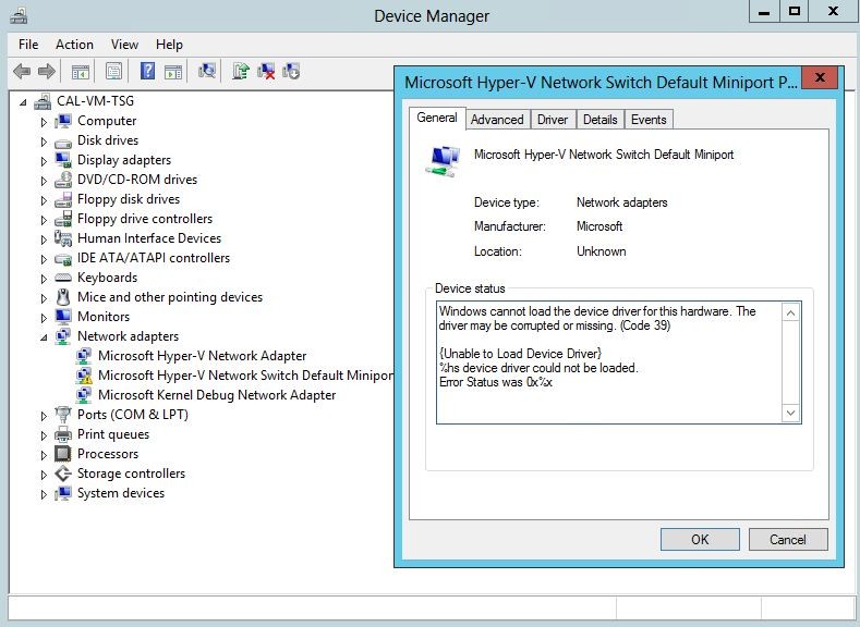 SOLVED Microsoft Hyper V Network Switch Default Miniport Shows Code 39