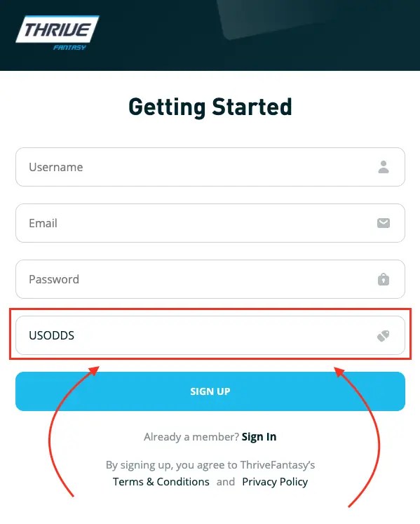 ThriveFantasy Promo Code USODDS 50 Signup Bonus