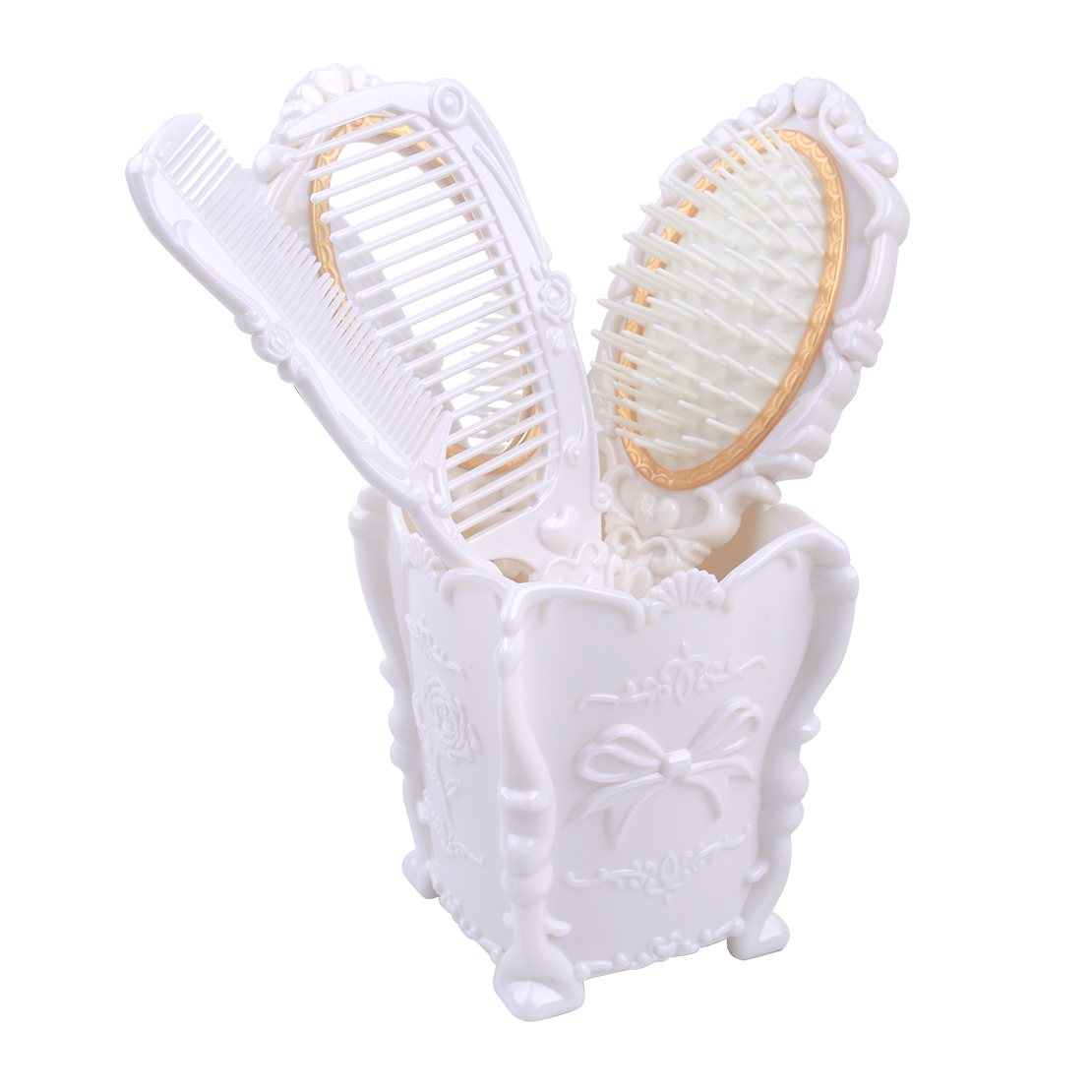 5pcs Women Vintage Handheld Mirror Hair Brush Comb Makeup Set + Holder Cup eBay