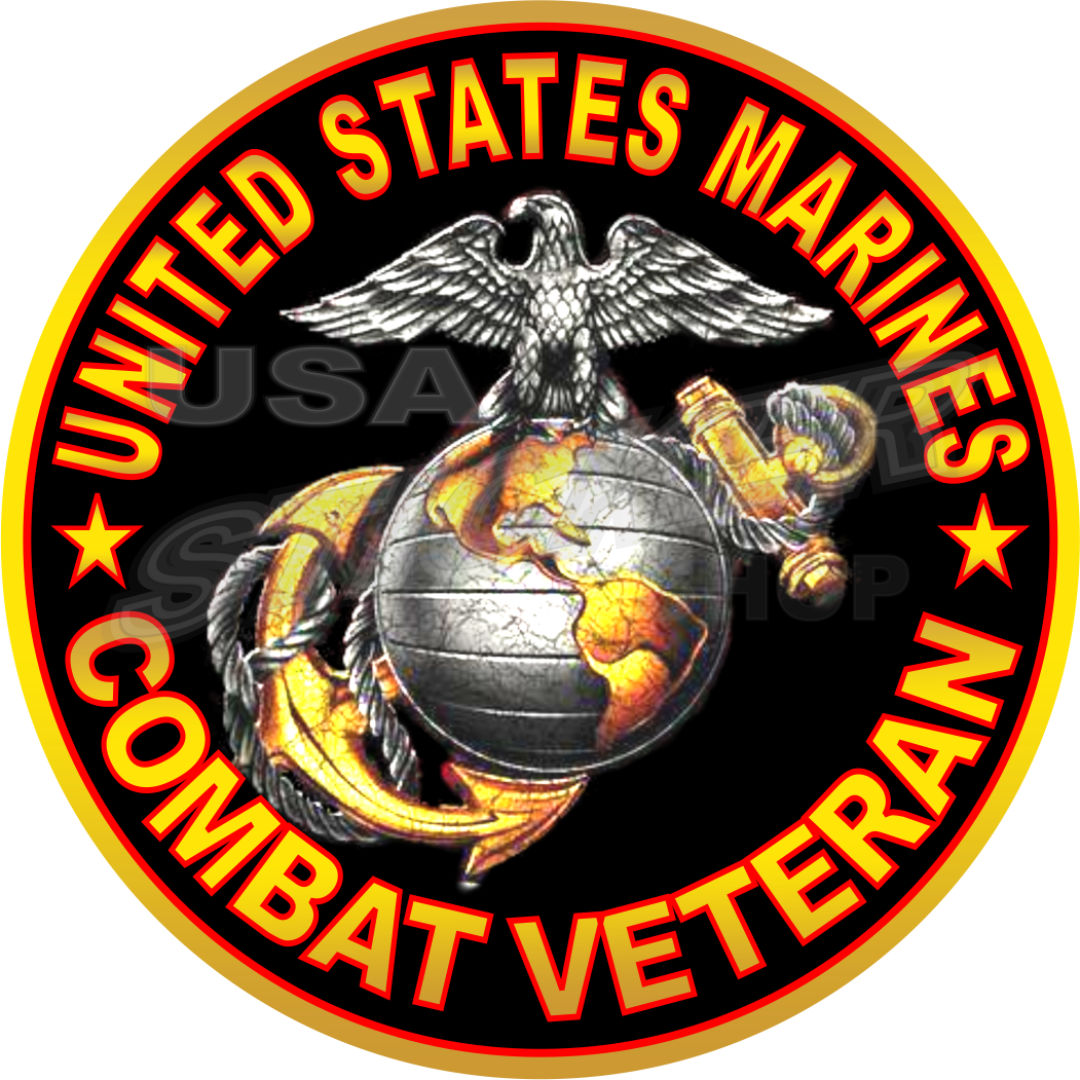 U.S. Marine Corps Insignia Combat Veteran Sticker Round Item M081