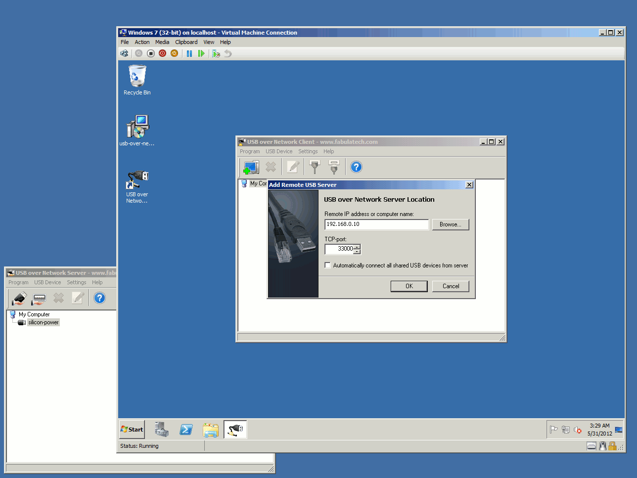 USB over Network Articles USB redirection to HyperV virtual machine