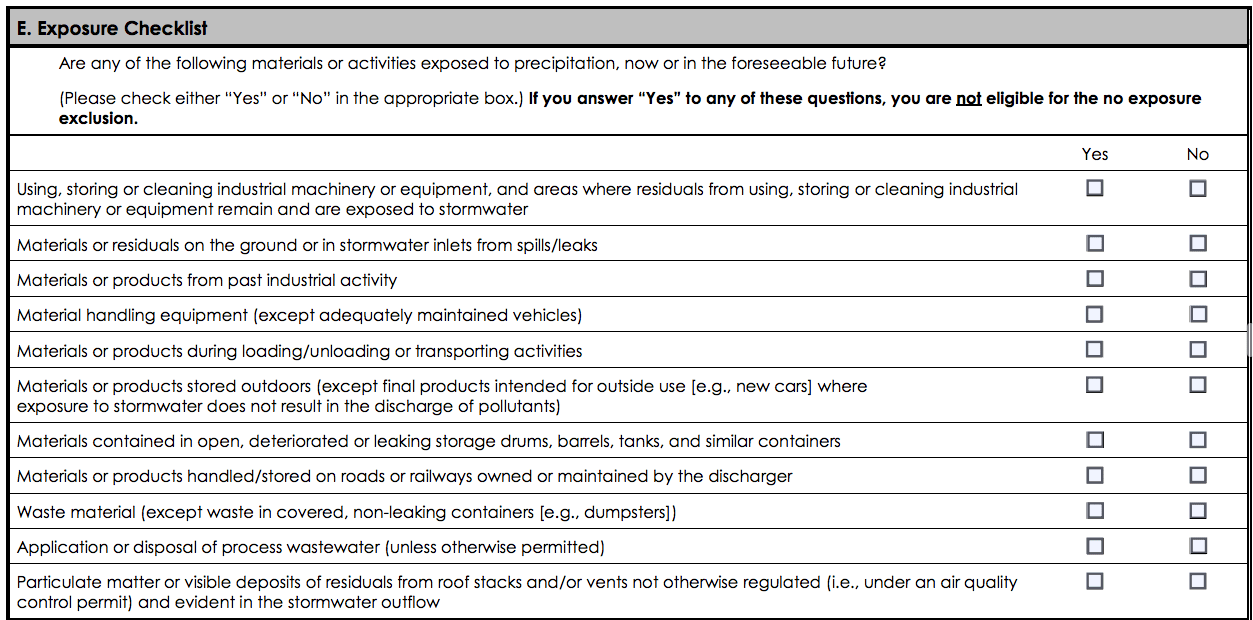 U.S. Compliance Certifying a Stormwater No Exposure Certification (NEC)