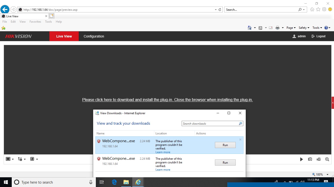 Cannot set up new Hikvision camera with Explorer browser IP