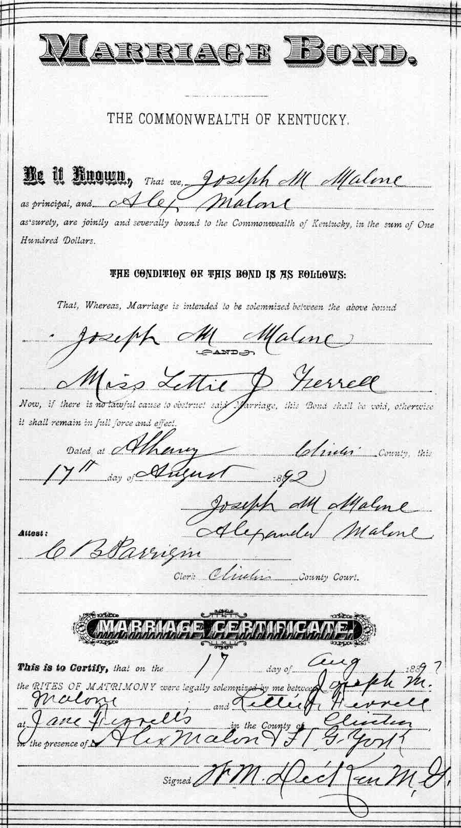 Clinton County Kentucky marriage records